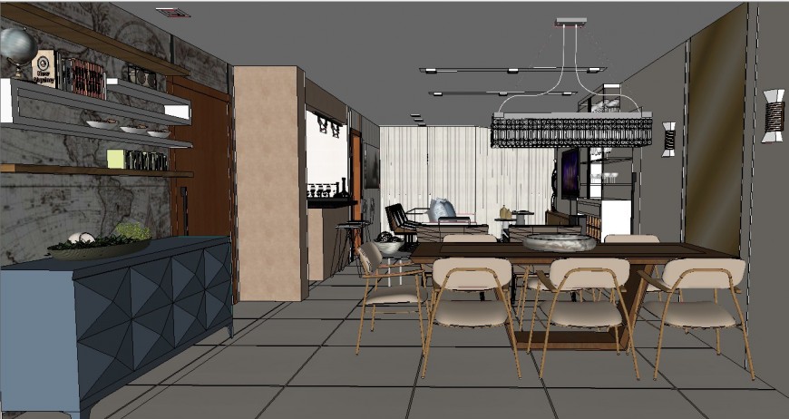 3d model of dining and living room area layout sketch-up file